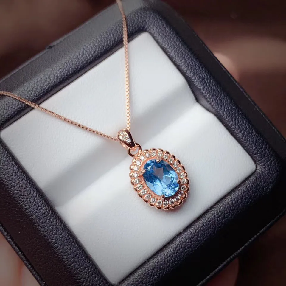 blue topaz KJJEAXCMY ювелирное изделие из стерлингового серебра 925 пробы, инкрустированное натуральным розовым голубым топазом, женское ожерелье с подвеской, поддерживает обнаружение, тренд - Цвет камня: blue topaz
