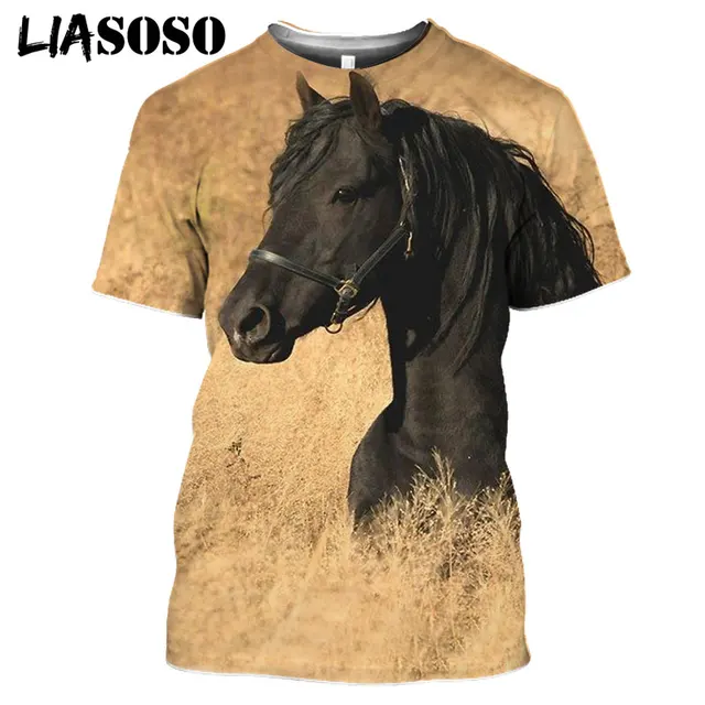 LIASOSO 2021 3D Print Robust Horses Snow Anime Horse Animals Tshirt Women Men Casual T-shirt Pullover Short Sleeve Large Clothes 4