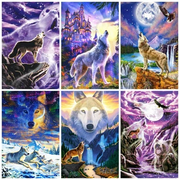 

HUACAN 5D DIY Diamond Embroidery Wolf Cross Stitch Handmade Gift Diamond Painting Animal Snow Rhinestone Kit Decor For Home