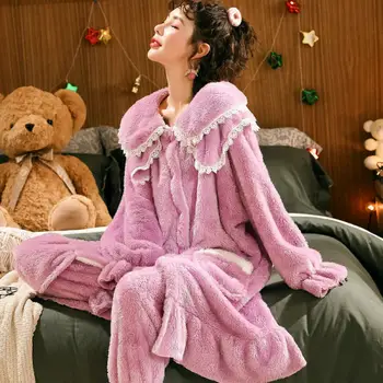 

New 2020 long coral gown for couples stars for men and women -- autumn and winter flannel bathrobe