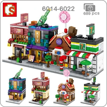 

Sembo City Street Pizza Hut Candy KTV Convenience Store 3D Model DIY Small Blocks Bricks Building Toy 4Pcs for Children no Box