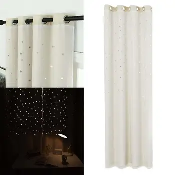 

Romantic Stars Curtain Double-Layer Hollow-Out Stars Curtain Kids Bedroom Curtain Sheer Window Blackout Curtain- 100x250cm