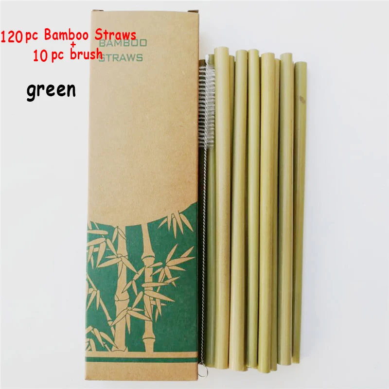 green-10set 120 шт Amboo соломинки Многоразовые Экологичные вечерние кухонные+ Чистая щетка для Прямая оптом - Цвет: green-10set