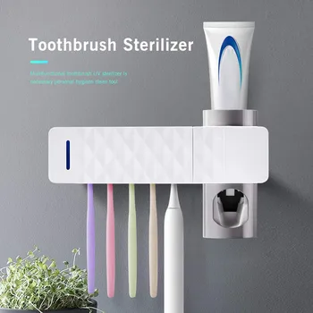 

New Hot Toothpaste Dispenser UV Toothbrush Sterilizer Holder Wall Mount Automatic Dispenser SMD66