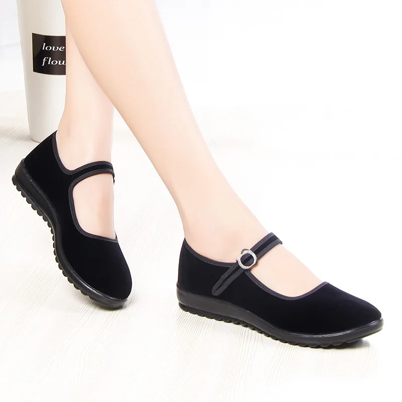 

New Style Old Beijing Cloth Shoes WOMEN'S Black Area Black Generation Work li yi xie Flat Low-Cut WOMEN'S Shoes