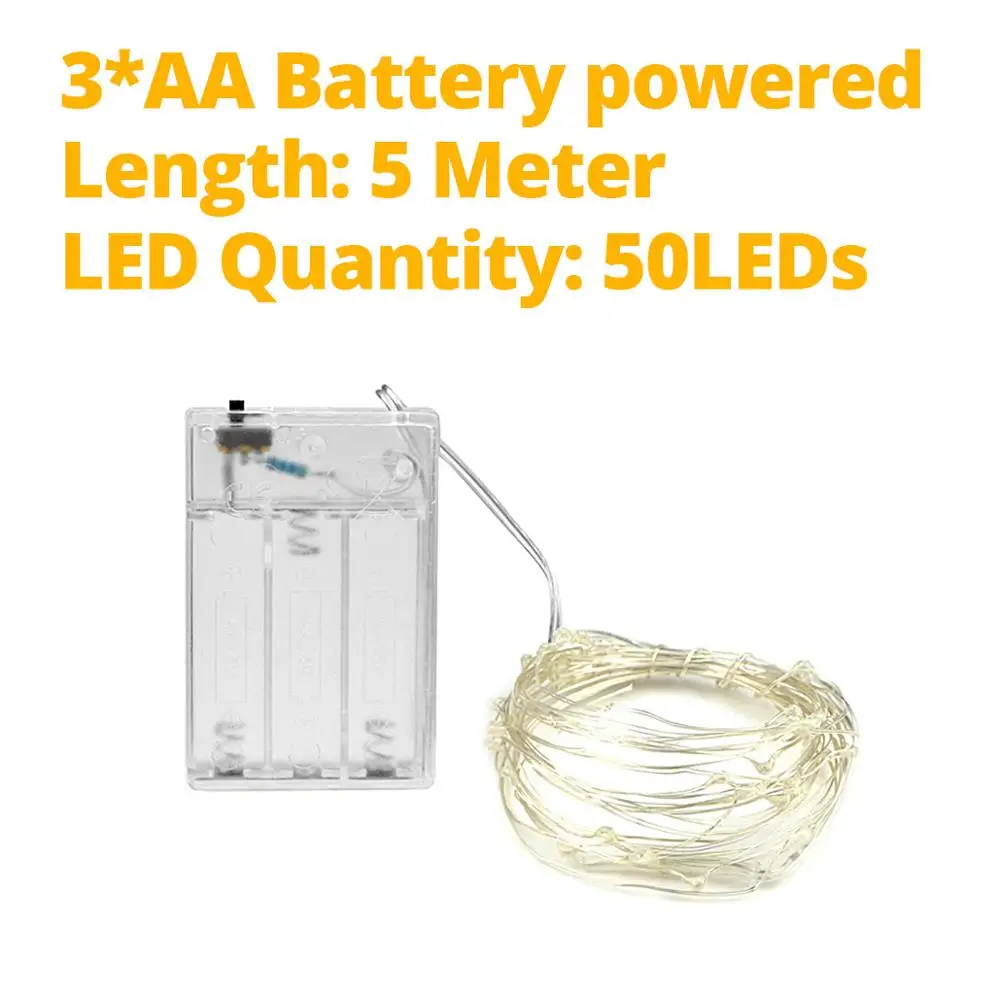 5M AA No Battery Светодиодная кухонная лампа, сказочный светодиодный светильник, гирлянда, шкаф, светильник s, водонепроницаемая гирлянда, для спальни, Рождественское украшение, светодиодный s светильник ing - Цвет: 5M AA No Battery