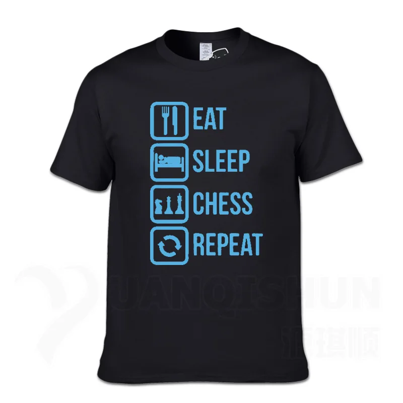 Повседневная футболка с надписью «Eat Sleep Chess Repeat», забавные мужские футболки, Подарочная хлопковая футболка с коротким рукавом, модные хлопковые топы 16 цветов - Цвет: Black 4