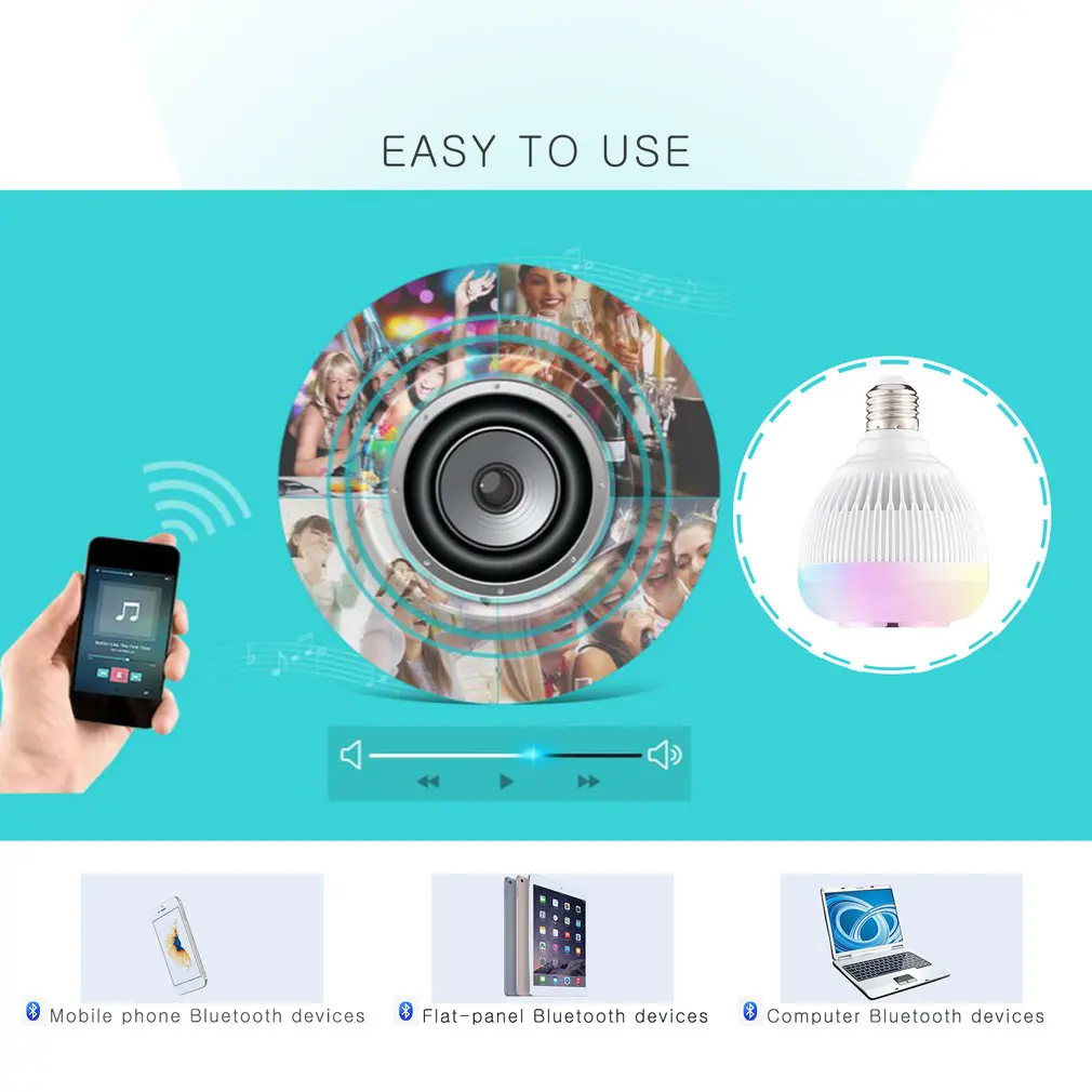 Energy Saving Intelligent Wireless 12W Power LED Bluetooth Speaker Bulb Audio Light Lamp Music Playing with IR remote Control