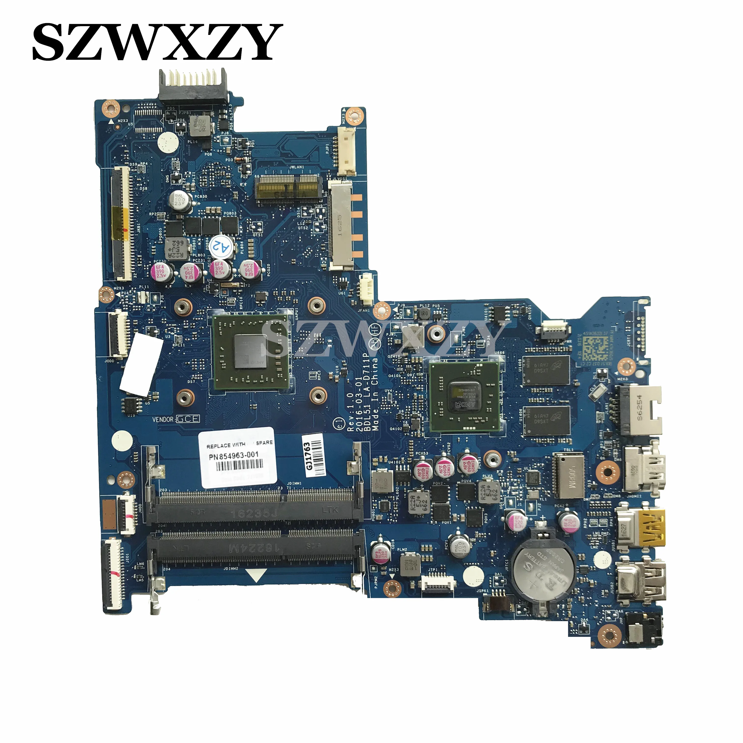 A8-7410 процессор для ноутбука HP 15-BA материнская плата 860340-001 854963-001 854963-601 BDL51 LA-D711P |