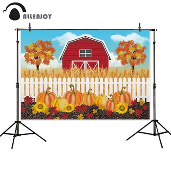 

Allenjoy photophone background Autumn pumpkin tree flower fence crop red barn children photography backdrop photobooth photocall