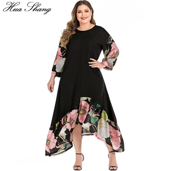 

Loose Oversized Plus Size Dress Women Summer Long Sleeve Floral Print Patchwork Irregular Dress Ladies Tunic Maxi Long Dresses