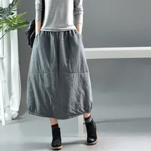 Ретро арт женская осенняя и зимняя новая хлопковая Стеганая юбка с эластичной резинкой на талии свободная повседневная половина длины