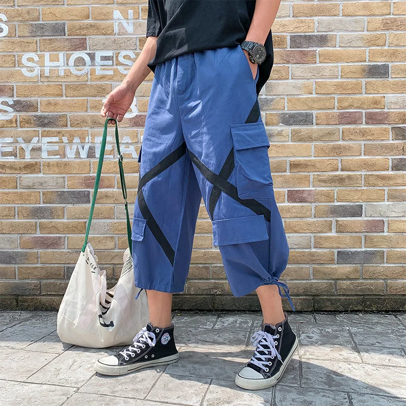 

2019 Spring And Summer New Style MEN'S Overalls Men's Casual Popular Brand xi ha ku Bags Men's Loose Beam Leg Capri Pants