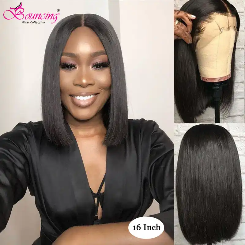 Bouncing Straight 13x4 Lace Front Wigs 130 150 Density Bob Wigs Natural Color 8 16 Inch Wigs Brazilian Remy Human Hair Wig Lace Closures Frontals Aliexpress