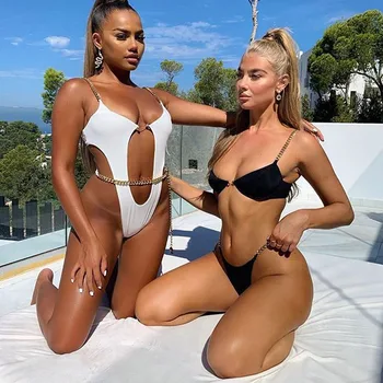 

Sexy Ring bikini set High cut Swimwear 2020 Women Push up bathing suit Deep v-neck white swimsuit female Summer bathers Biquini