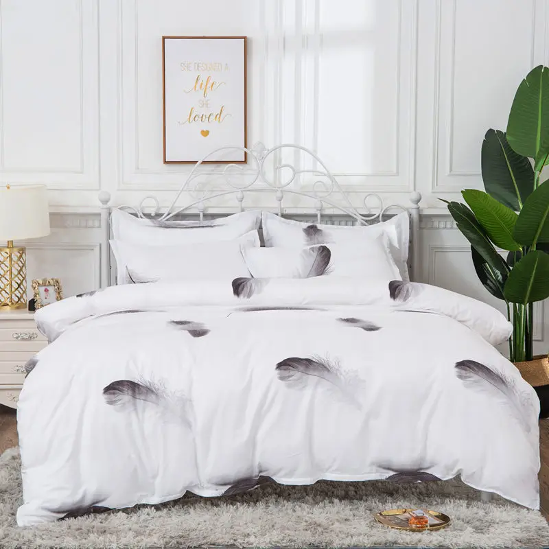 

6 Styles Cotton Home Living Pillowcase Quilt Cover 2-3pcs Brief Style With Feather Flower Geometric 9Size Bedding Set For Hotel