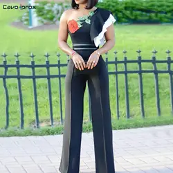 Для женщин Раффлед одно плечо широкие брюки Цветочный Bodycon Элегантный комбинезон уличная черный рейверская Праздничная костюмы