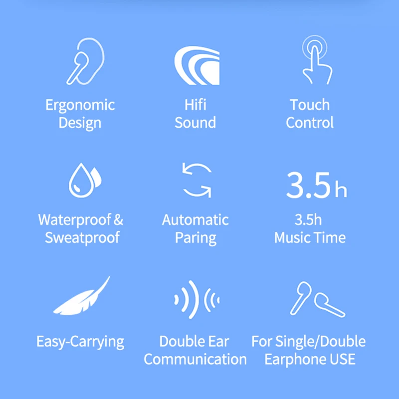 Bluetooth Earphones with Microphone 5 0 HIFI Mini Noise Cancelling TWS Earbuds Waterproof Wireless Headphones