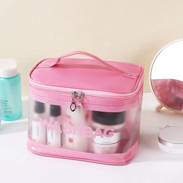 Women's Cosmetic Bag Female 2021 New Portable Travel Waterproof Large Capacity Storage Box Fashion Makeup Toiletry Bag Organizer Big Pink
