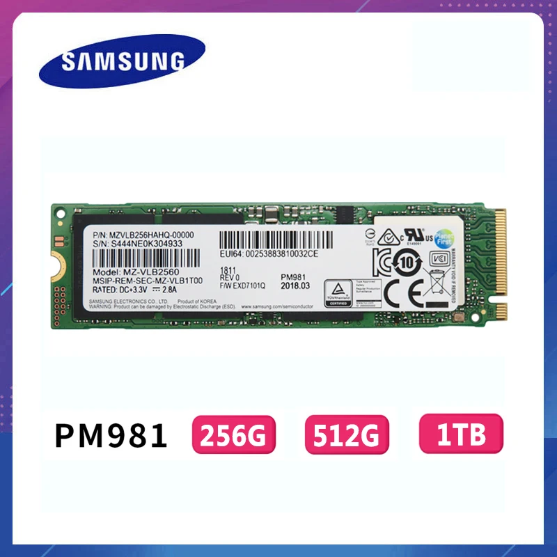 SAMSUNG M.2 PM981 256GB 512GB 1TB Solid State Hard Disk M2 SSD NVMe PCIe 3.0 x4 NVMe Laptop Internal disco duro TLC