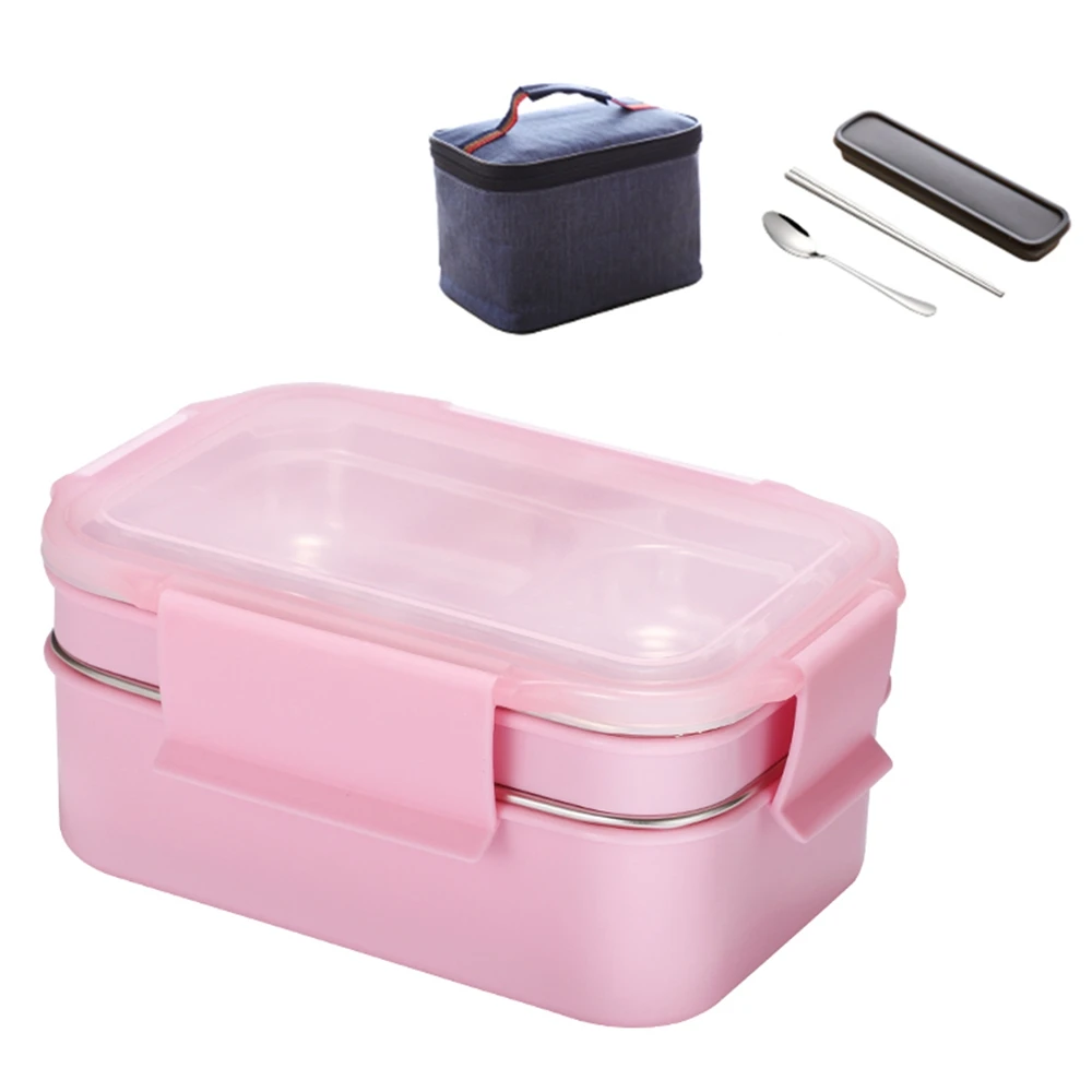 Pawaca 4 шт. комплект контейнеров для завтрака детский Ланч-бокс для взрослых с палочками для еды Подставка для ложки сумка для школы офиса кемпинга Heatable ланч бокс - Цвет: Pink