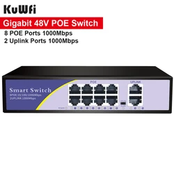 Commutateur réseau Gigabit POE 48V, 10 Ports, 10/100/1000Mbps, 8 Ports 1000M + 2 Ports de liaison montante, pour caméra IP CCTV, sans fil AP 