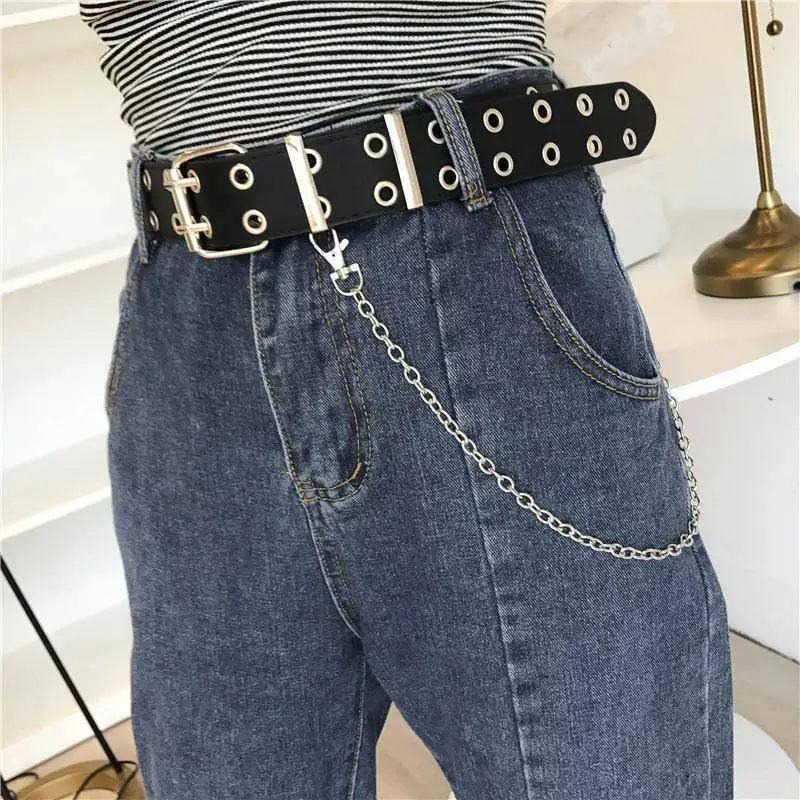 Леди ремень искусственная кожа женщин кожа waiststrap в стиле панк модные пояс с отверстиями