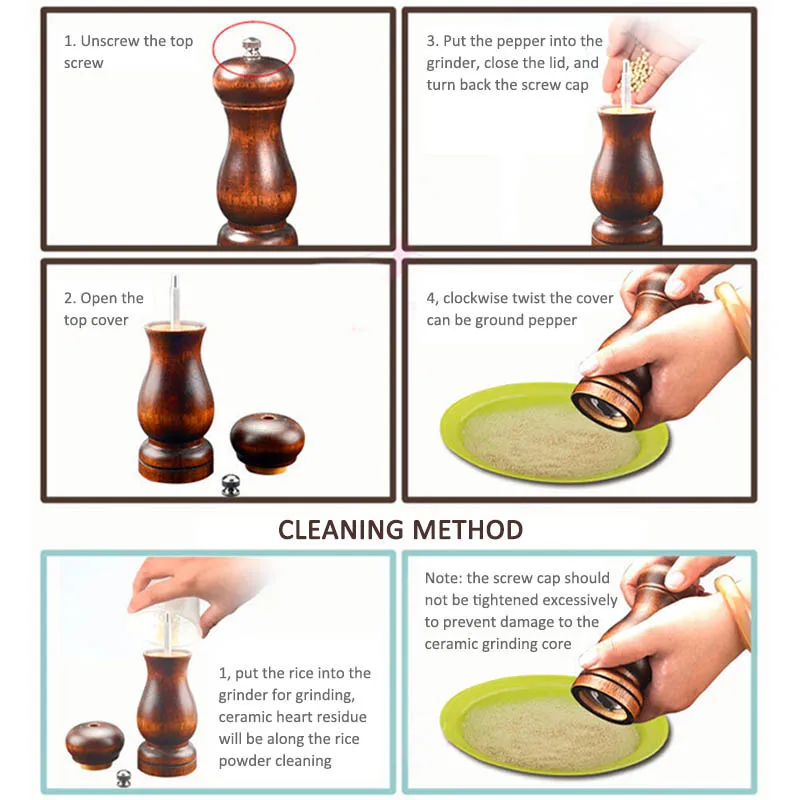 Wooden Adjustable Knob 8Inch Salt And Pepper Mill Tool Manual Grinder Restaurant Grinding Tool Spice Mill Grinder Kitchen Gadget