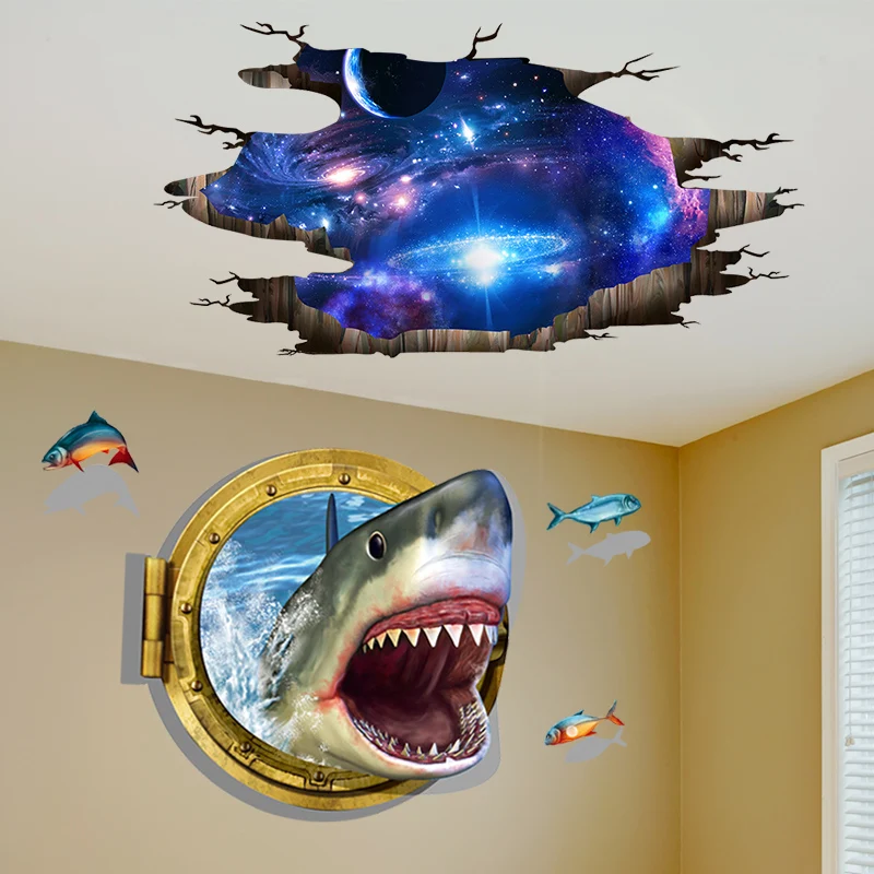 [SHIJUEHEZI] Shark Wall Stickers PVC Material DIY Outer Space Wall Poster for Kids Rooms Living Room Nursery Decoration