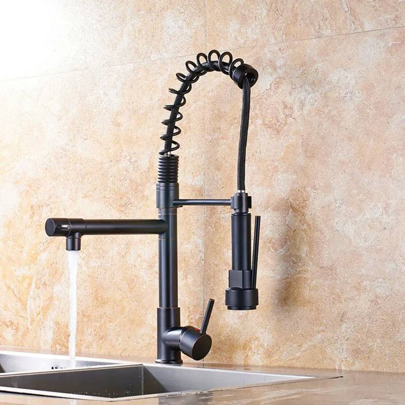  New-Chrome Spring Pull Down Kitchen Faucet Dual Spouts 360 Swivel Handheld Shower Kitchen Mixer Cra - 4000350798418