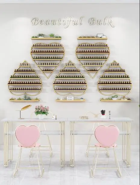 

Manicure rack, hanging rack, heart nail shop, iron nail polish display rack, gold
