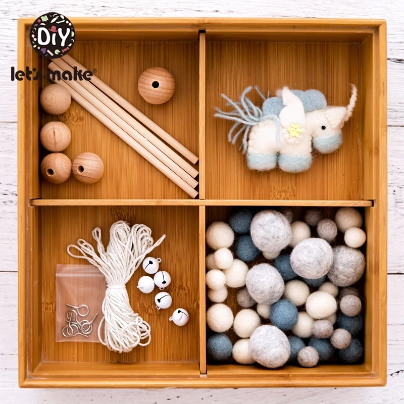 

Let'S Make 1set Wool Ball Stroller Soft Infant Crib Bed Stroller Toy Baby Toys Cartoon Animal DIY Combination Baby Rattles Bead