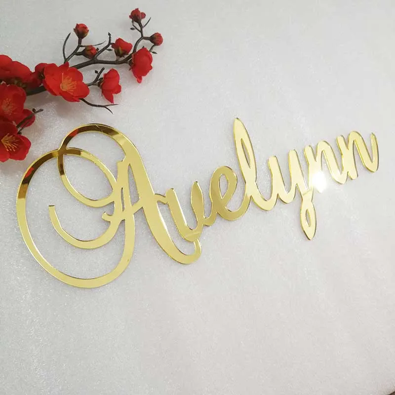 Personalized Mirror Gold Acrylic Name Sign Wedding Birthday Name Wedding Party Decor Gifts Setting Supplies