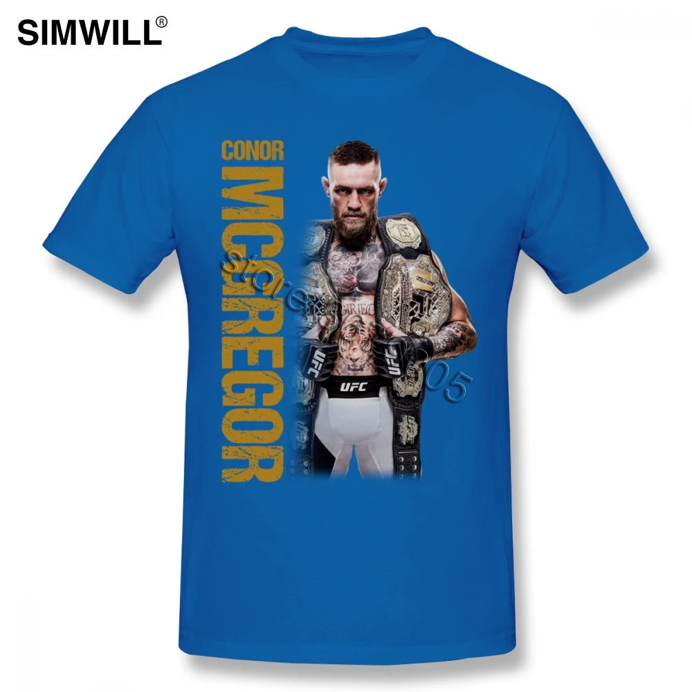 Новинка, уникальная Конор футболка с надписью «McGregor», мужские повседневные футболки из чистого хлопка, топ с вырезом лодочкой и коротким рукавом, Футболки ММА, футболки для боев - Цвет: Синий