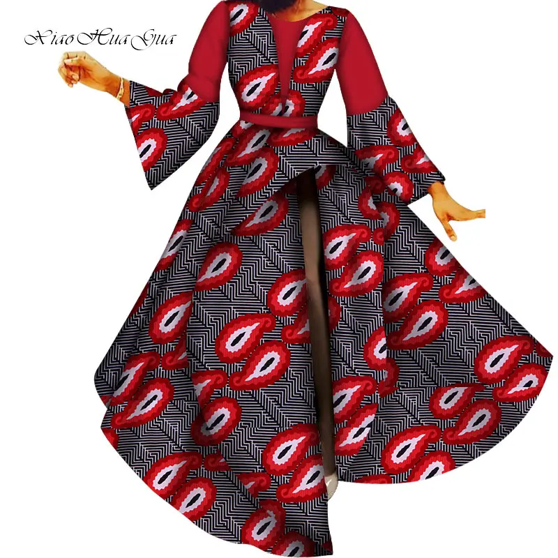9 Fashion Patchwork Flare Sleeve Long Dress Bazin Riche African Print Dresses for Women Party Vestidos African Clothing WY5643 - Цвет: 9