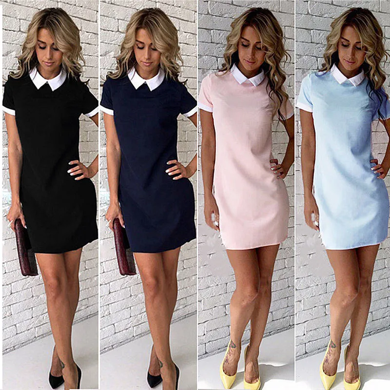 

Style Short Sleeve Summer Mini Dresses Ladies Office