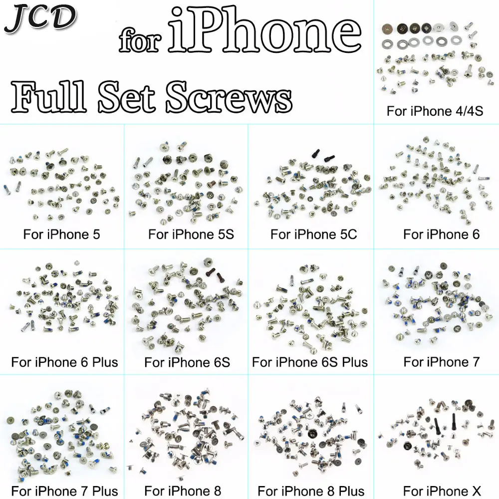 JCD Винты Полный набор винтов для iPhone 4 4S 5C 5S 5G 6G 6s 6 plus 7 8 X ремонт болт полный
