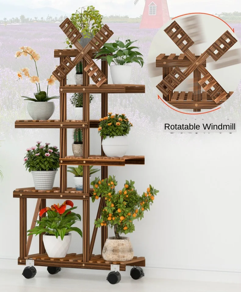 Wooden Flower Stand Plant Wood Indoor Balcony Pots Multi-layer Household Shelf Garden Decorative