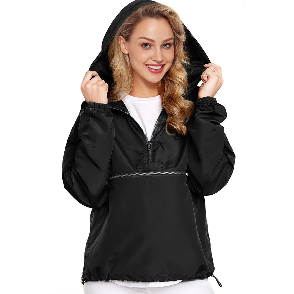 

Autumn/winter New Long-sleeved Hiking & Camping Jacket Women Fashion Casual Hooded Jacket Women's Lapel Half Zipper Windbreaker
