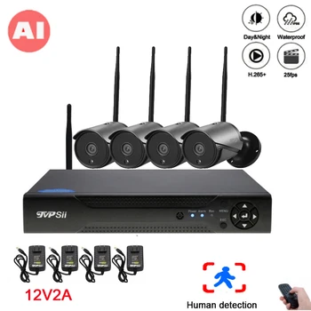 

5mp/4mp/2mp Black 36pcs Infrared ICsee Waterproof IP66 Audio H.265X 25fps 4CH 4 Channel Onvif AI Wireless WIFI IP Camera kits