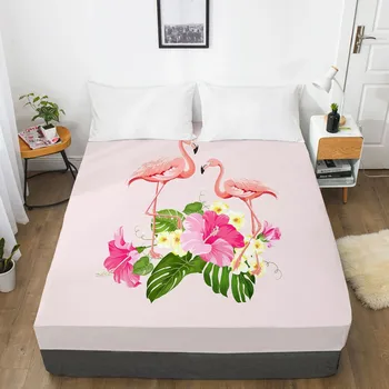 

Fitted Sheet 3D Bed Mattress Fitted Cover Custom Design Bed Linens Sheets Bedsheet 160x200 Animal Flamingo Pink Printed Bedding