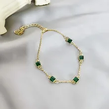 Роскошные простые зеленые квадратной формы с цирконом браслет для женщин Новые Вечерние ювелирные браслеты прекрасные подарки на день рождения