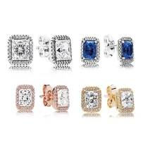 Новые настоящие 925 пробы серебряные вечные элегантные серьги-гвоздики прозрачные CZ для женщин Гламурные геометрические серьги с кристаллами ювелирные изделия