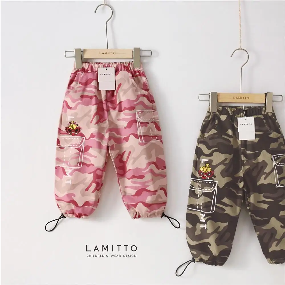 Lamitto2019 осень и зима INS для детей в стиле «хип-хоп» чувствует краситель в ручной будьте готовы; камуфляжная расцветка осенние штаны