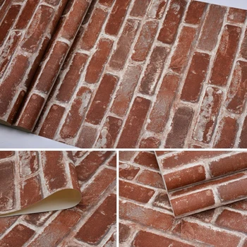 

Rustic Vintage 3D Faux Bricks Wallpaper Roll Vinyl PVC Retro Industrial Loft Wall Paper Red Brown Gray Waterproof Washable