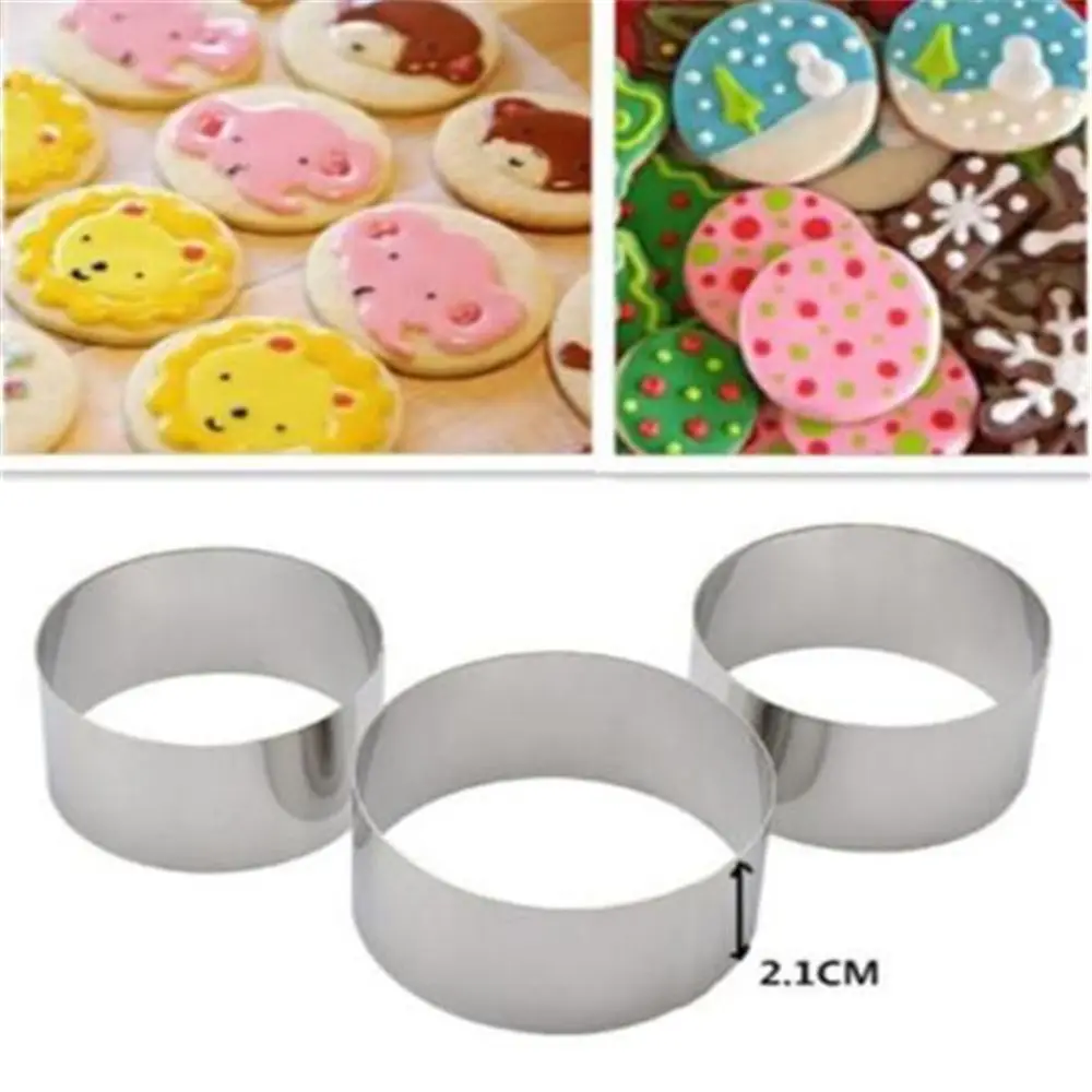 3pcs Stainless Steel Round Circle Biscuit Mold Bakeware Fondant Cake DIY Sugar craft 3D Pastry Cookie Cutters Baking Tools | Дом и сад