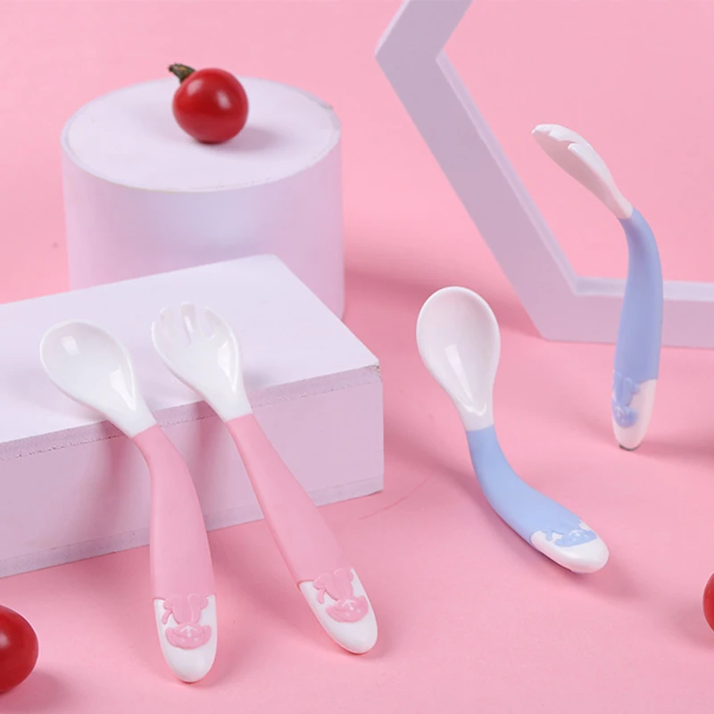 1/2 Pcs Bendable Baby Spoon Fork Adjustable Kids Toddlers Learning Tableware Solid Feeding Flatware Curving Utensils Suit | Мать и