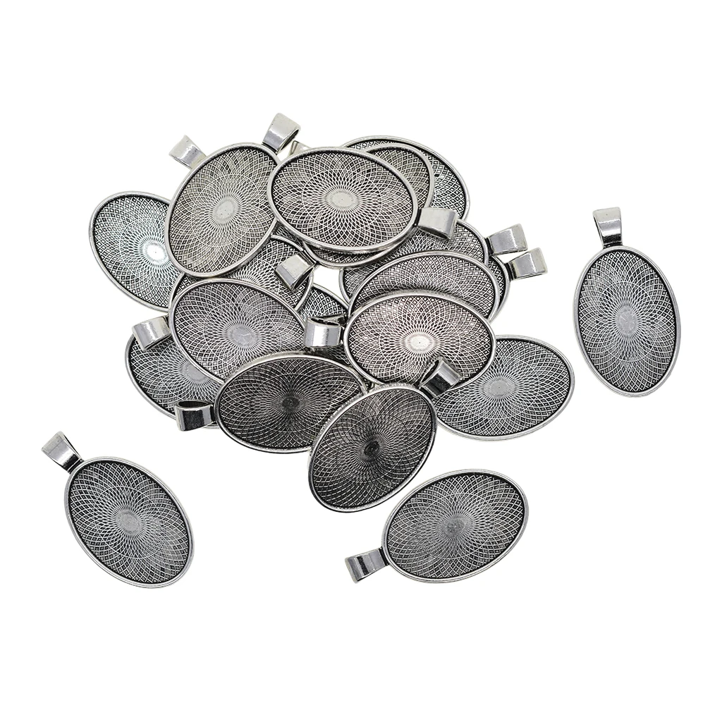 20pcs 30x20mm cabochon base pendant setting trays DIY blank jewelry bezels antique silver color, oval base