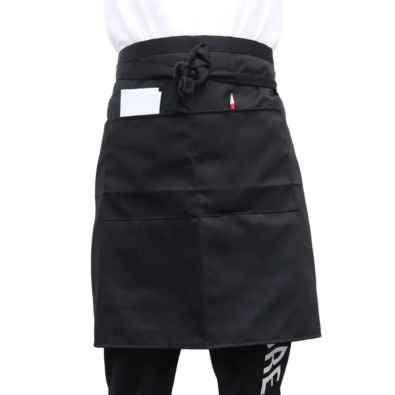 

Universal Unisex Women Men Kitchen Cooking Waist Apron Short Apron Waiter Apron With Double Pockets (Black)