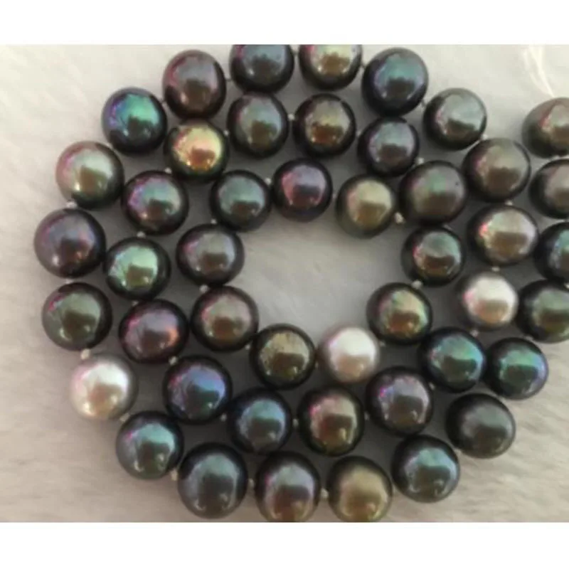 

elegant 9-10mm tahitian round multicolor pearl necklace 18inch 14k/20 jj